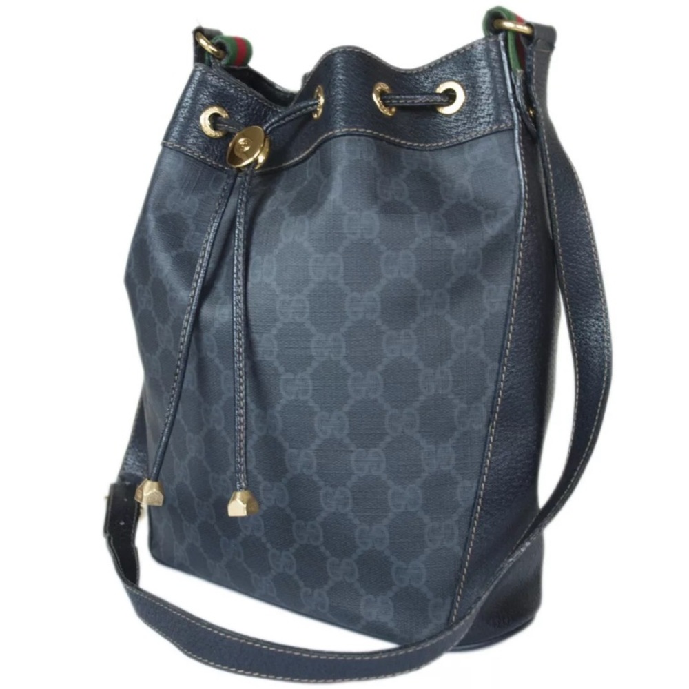 Gucci Gg Web Canvas Black Drawstring Shoulder Bag - image 1